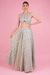 Blue Embroided Crop Top Set791 video